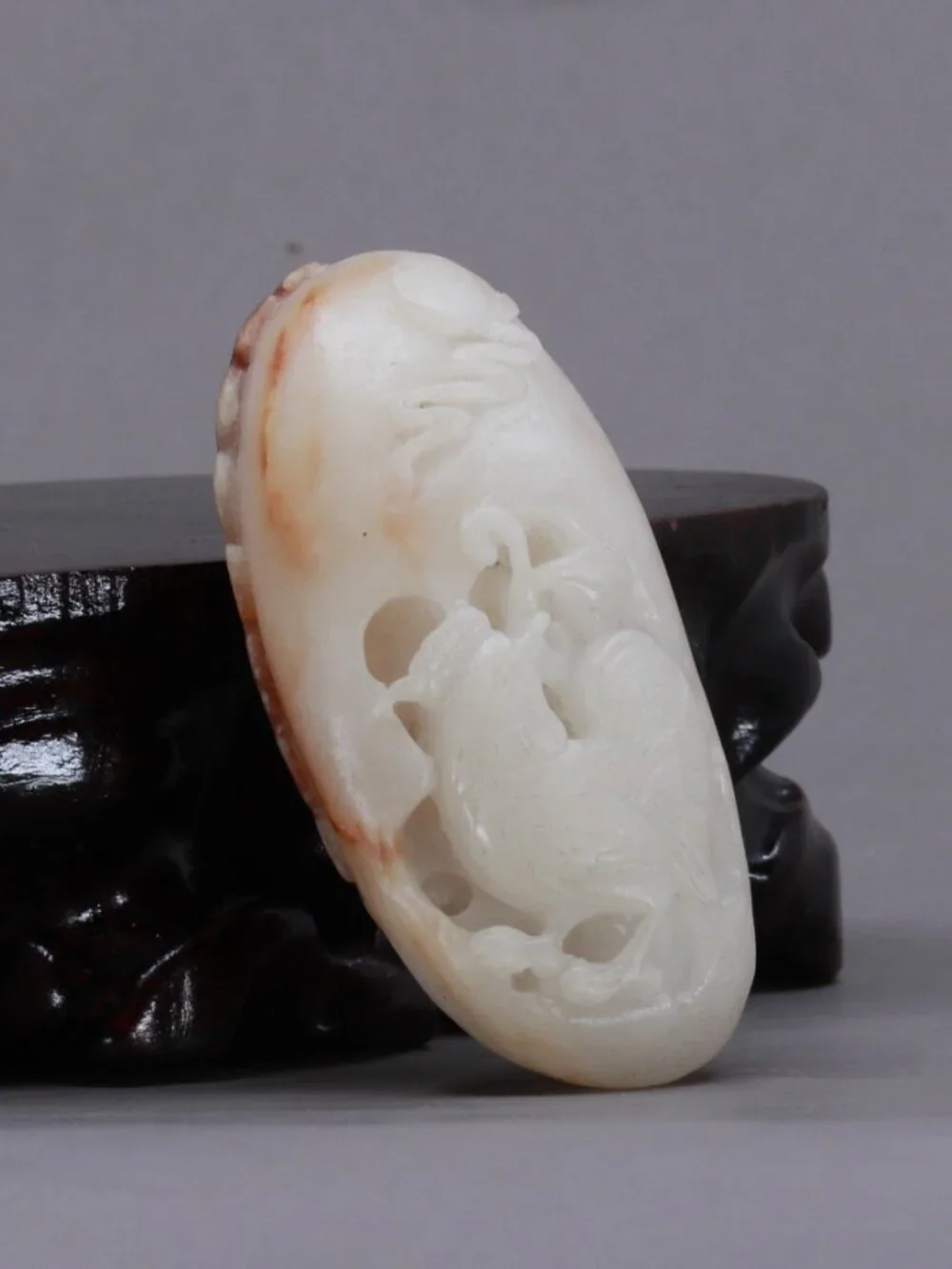 Chinese White Hetian Jade Pendant w Rooster & Ruyi